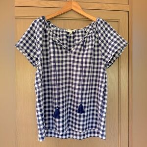 Jane and Delancey Blue and White Flowing Checkered Cotton Top Navy White Med
